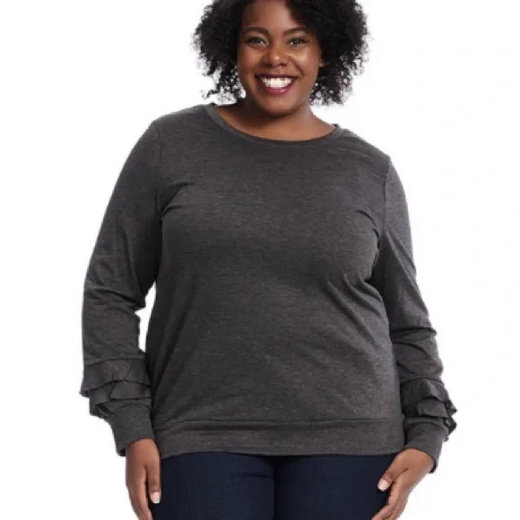 Drew Ruffle Sleeve Charcoal Gray Sweater size Large - Picture 7 of 9